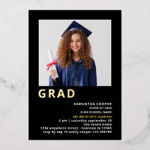 Simple Grad Photo Graduation Black Gold Real