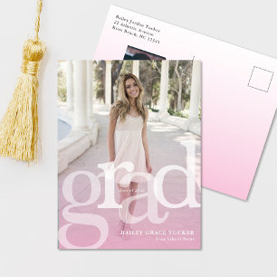 Simple GRAD Pink Overlay ANY Year Graduation Postcard