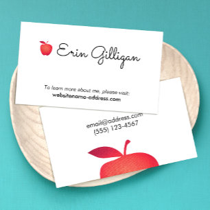 Simple Grade School Teacher Red Apple Business Card