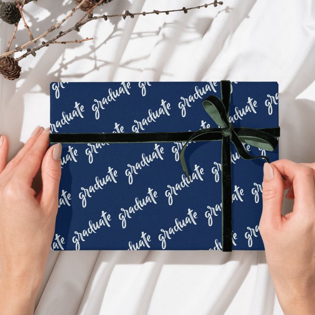 Simple Graduate  Blue And White  Graduation party Wrapping Paper (Simple Graduate Blue And White Graduation party Wrapping Paper)