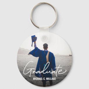 Simple Graduate Modern Script Custom Photo Message Key Ring