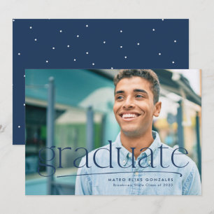 Simple graduate one-photo navy blue graduation announcement