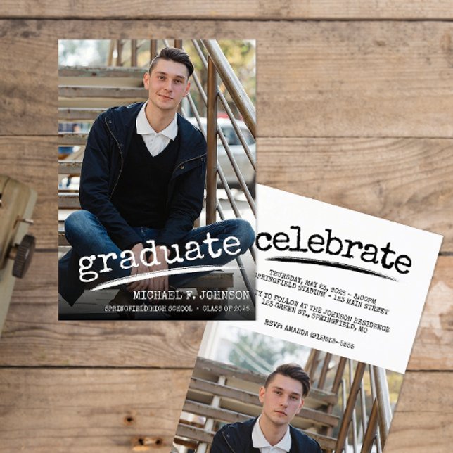 Simple Graduate Photo Graduation Invitation (Modern Two Photo Graduation Announcement)