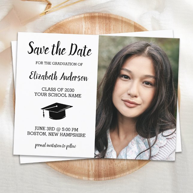Simple Graduate Photo Save The Date Graduation  Announcement Postcard (Creator Uploaded)