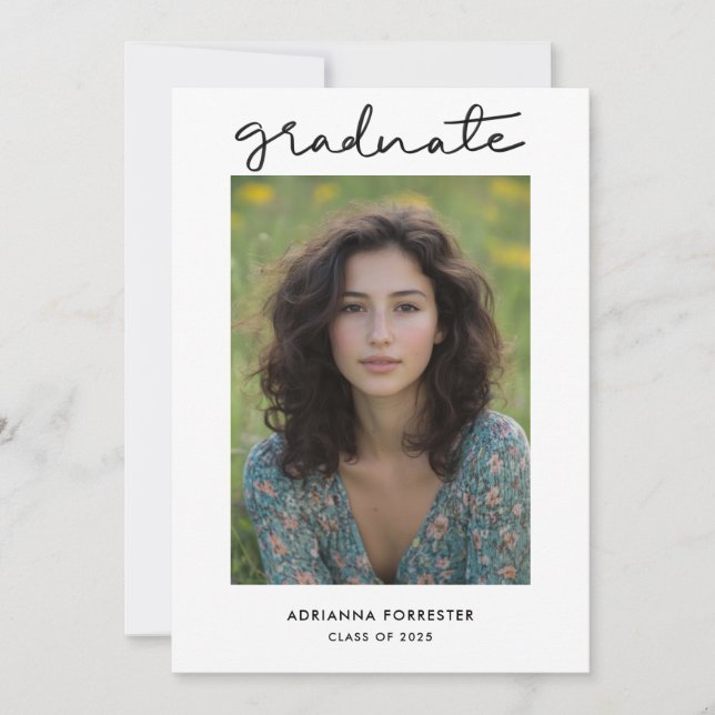 Simple Graduate Script Modern Photo Invitation (Front)