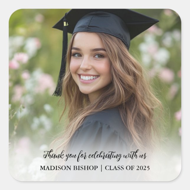 Simple Graduate Thank You Photo Square Sticker (Front)
