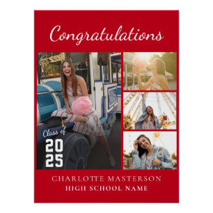 Simple Graduation 2026 Photo Collage Red Poster