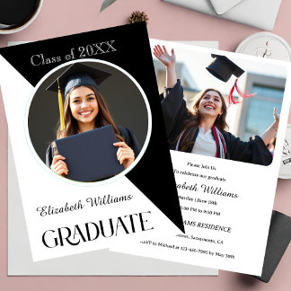 Simple Graduation Black and White Invitation