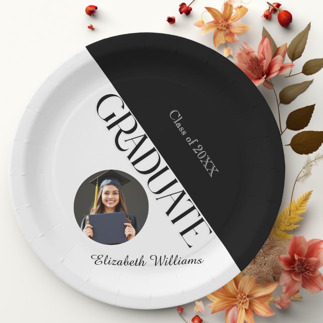 Simple Graduation Black and White Paper Plate (Creator Uploaded)