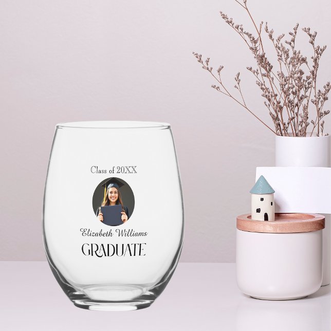 Simple Graduation Black and White Stemless Wine Glass (Creator Uploaded)