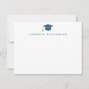 Simple Graduation Cap in Blue Personalised  Thank You Card