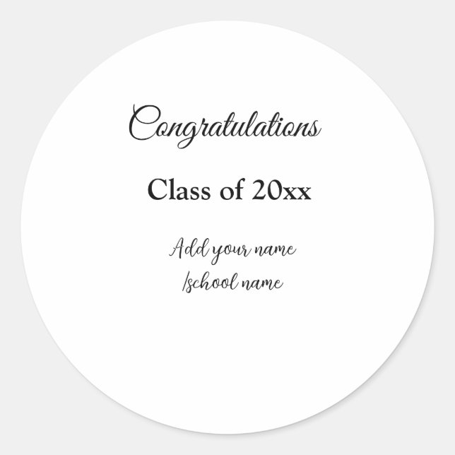 Simple graduation congratulations minimal add clas classic round sticker (Front)