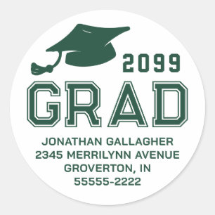 Simple Graduation Green Year GRAD Return Address Classic Round Sticker