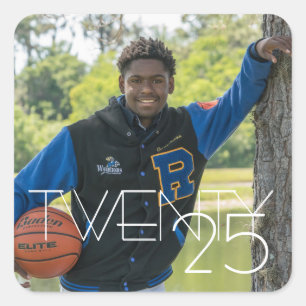 Simple Graduation   Modern Script Grad Photo Square Sticker