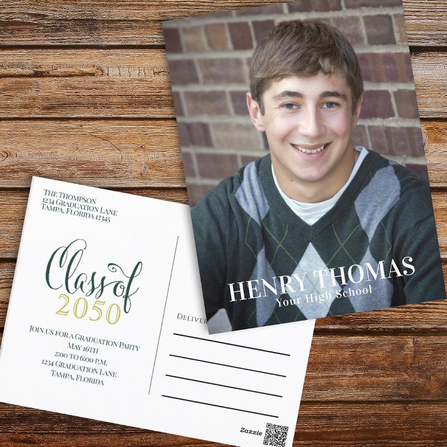 Simple Graduation Party Photo Invitation Postcard (Creator Uploaded)