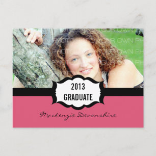 Simple Graduation Party Postcard, Pink Invitation Postcard