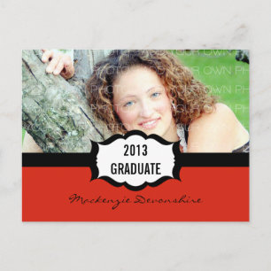 Simple Graduation Party Postcard, Red Invitation Postcard
