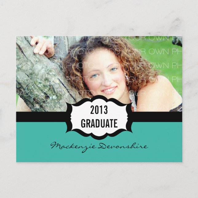 Simple Graduation Party Postcard, Turquoise Invitation Postcard (Front)