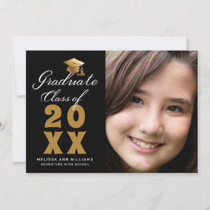 Simple Graduation Photo Black Gold Script 2026 Announcement
