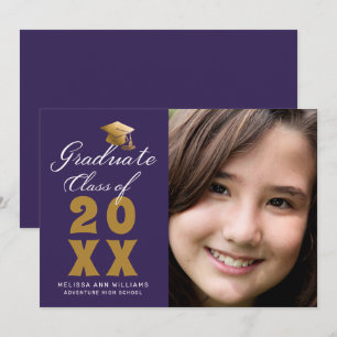 Simple Graduation Photo Purple Gold Script 2025 Announcement