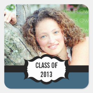 Simple Graduation Stickers, Blue Square Sticker