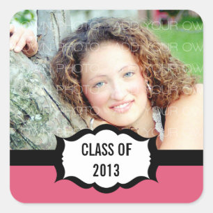 Simple Graduation Stickers, Pink Square Sticker