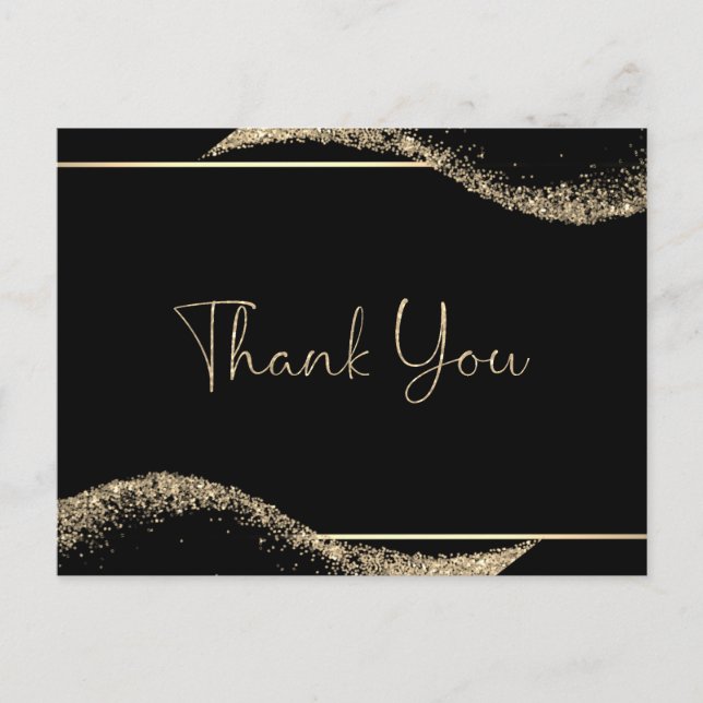 Simple Graduation Thank You  Black Gold Glitter Postcard (Front)