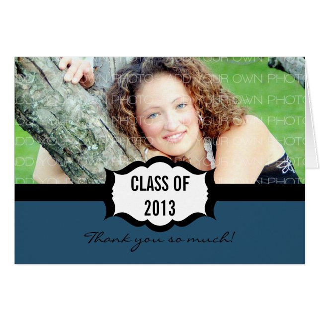 Simple Graduation Thank You Card, Blue (Front Horizontal)