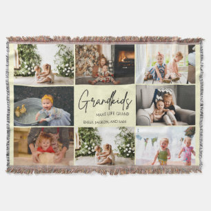 Simple Grandkids Make Life Grand 8 Photo Collage Throw Blanket