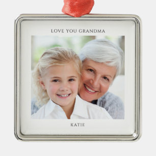 Simple Grandma Photo Personalised  Metal Tree Decoration