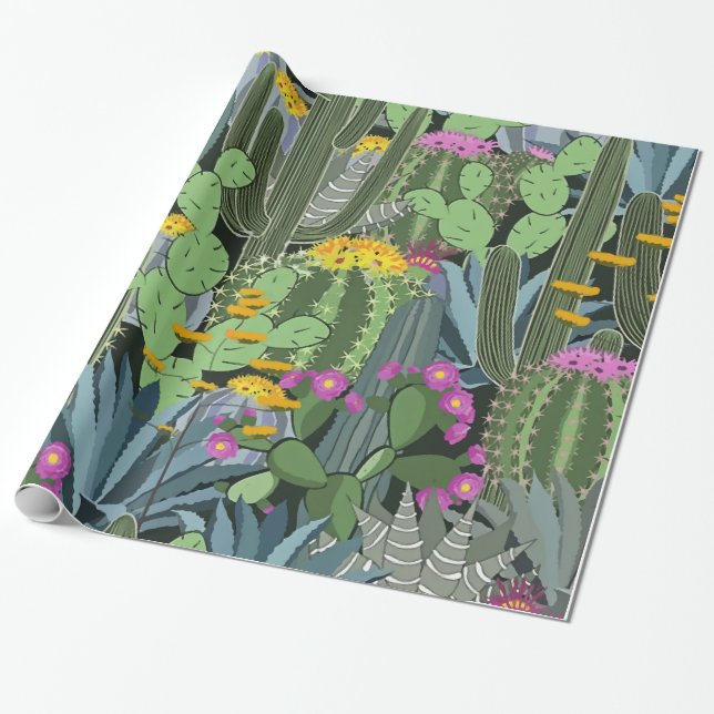 Simple Graphic Cactus Garden Wrapping Paper (Unrolled)