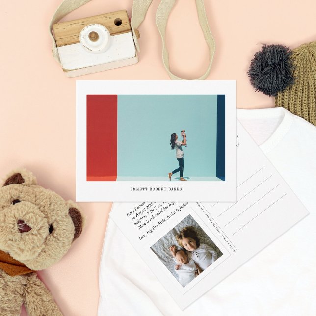 Simple Graphic Photo Birth Announcement Postcard (Creator Uploaded)