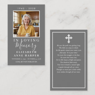 Simple Gray Cross Photo Funeral Prayer Card