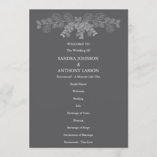 Simple Gray Eucalyptus Line Art Wedding Programme