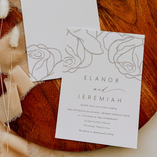 Simple Gray Floral Wedding Invitation (Creator Uploaded)