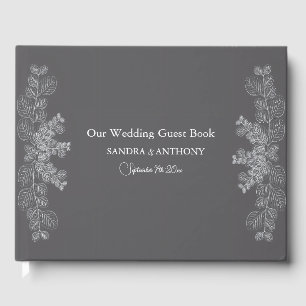 Simple Gray Line Art Eucalyptus Wedding Guest Book