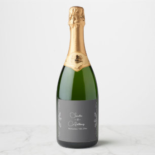 Simple Gray Line Art Eucalyptus Wedding Sparkling Wine Label