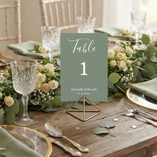 Simple gree sage wedding calligraphy script  table number (Creator Uploaded)