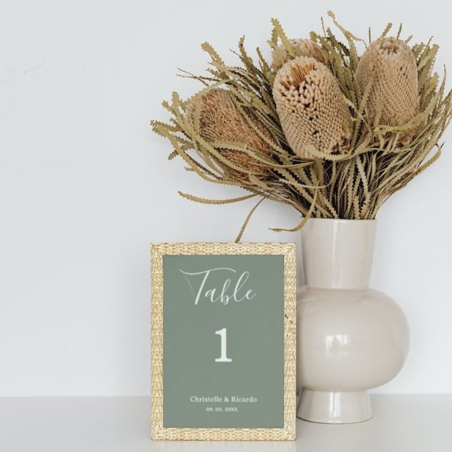 Simple gree sage wedding calligraphy script  table number (Creator Uploaded)