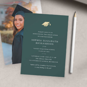 Simple Green and Gold Photo Graduation Announcement