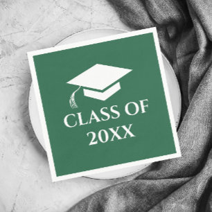 Simple Green and White Class of Graduation Year Napkin