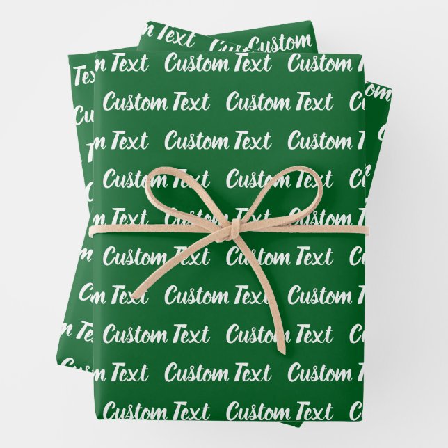 Simple Green and White Cursive Script Text Pattern Wrapping Paper Sheet (In situ)