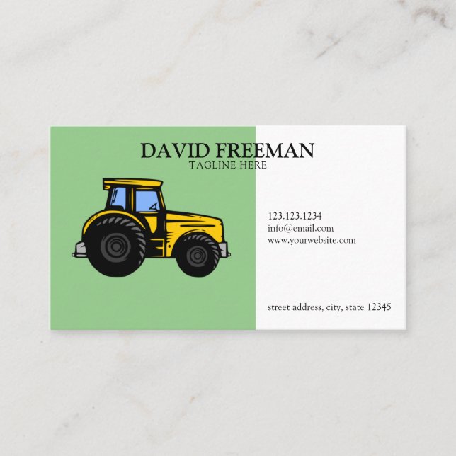 Simple Green and White Farm Tractor Business Card (Front)