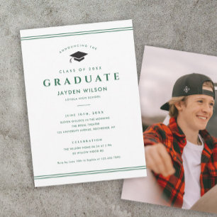 Simple Green and White Sporty Photo Graduation Announcement