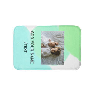simple green blue watercolor add photo custom text bath mat