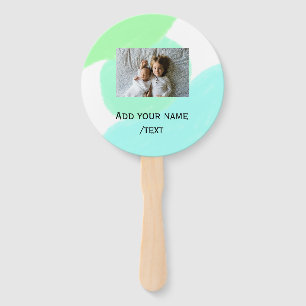 simple green blue watercolor add photo custom text hand fan