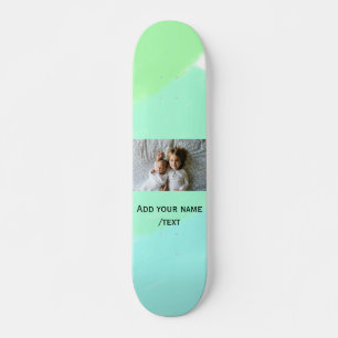 simple green blue watercolor add photo custom text skateboard