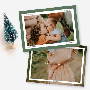 Simple Green Bold Border 2 Large Photos Holiday Card
