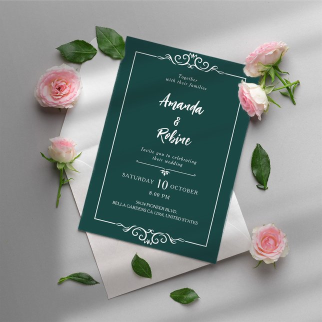 Simple Green Border Wedding Invitation (Creator Uploaded)