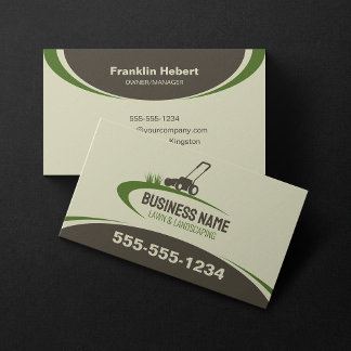Simple Green Brown Lawn Landscaping Mowing Service Business Card